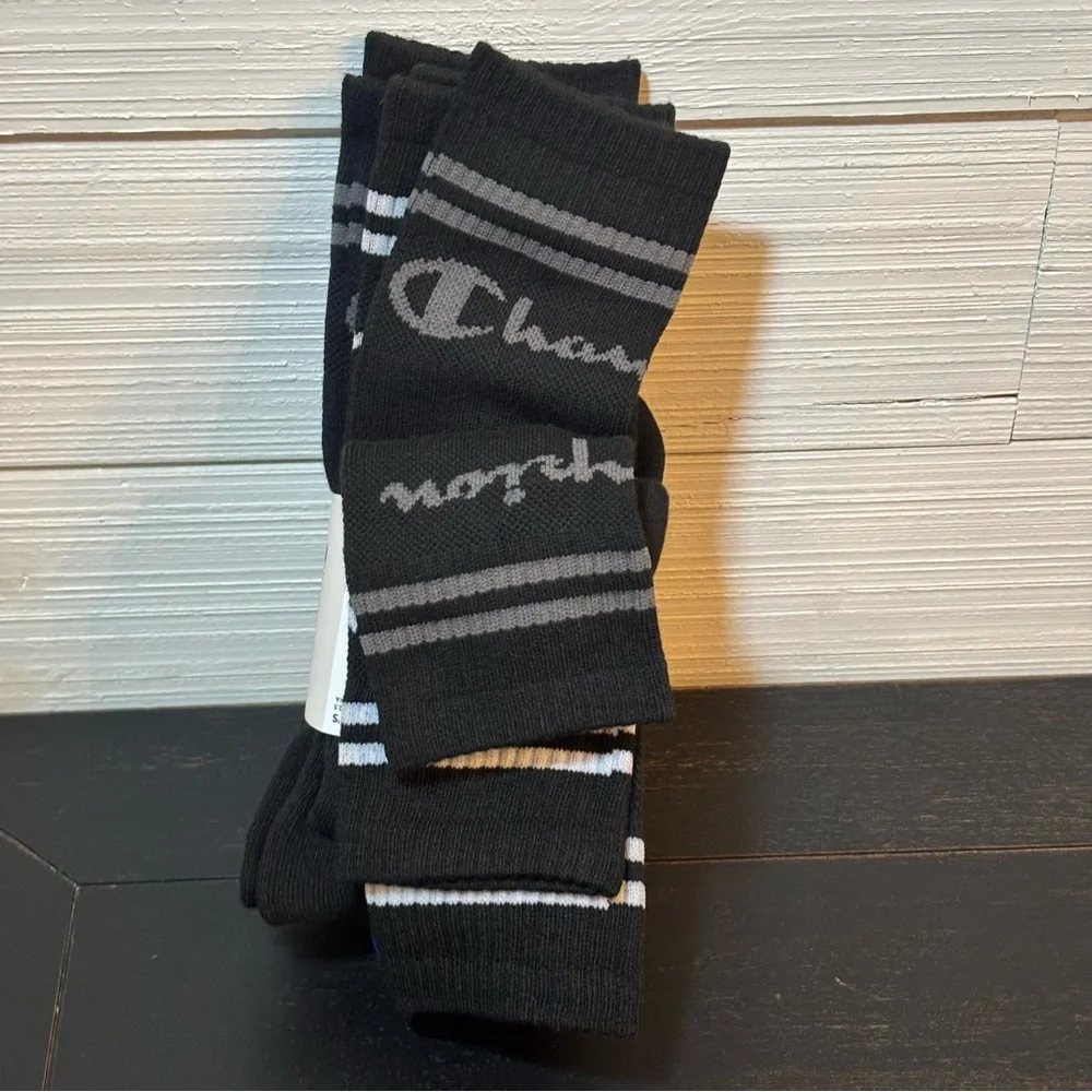 NEW CHAMPION 5 Pair Men’s Performance Cushion CREW SOCKS Black SIZE 6-12.5